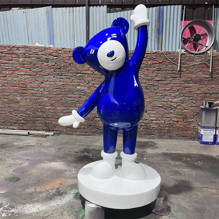 玻璃钢蓝色IP熊公仔雕塑